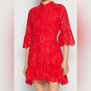 FARM Rio NWT Red Eyelet Belted Mini Dress